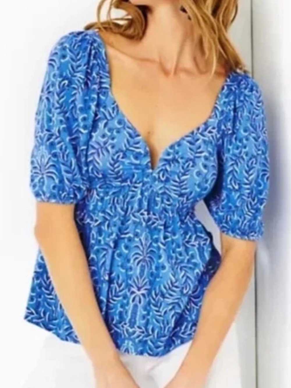 Lilly Pulitzer Floriana Knit Top Shirt Blue Have It Both Rays